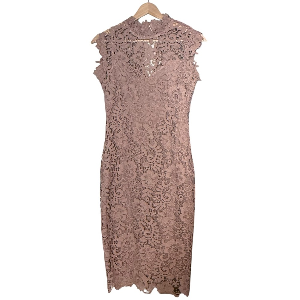 Paper Dolls Crochet Lace Overlay Whimsigoth MockNeck Sheath Dress Size 6 Pink